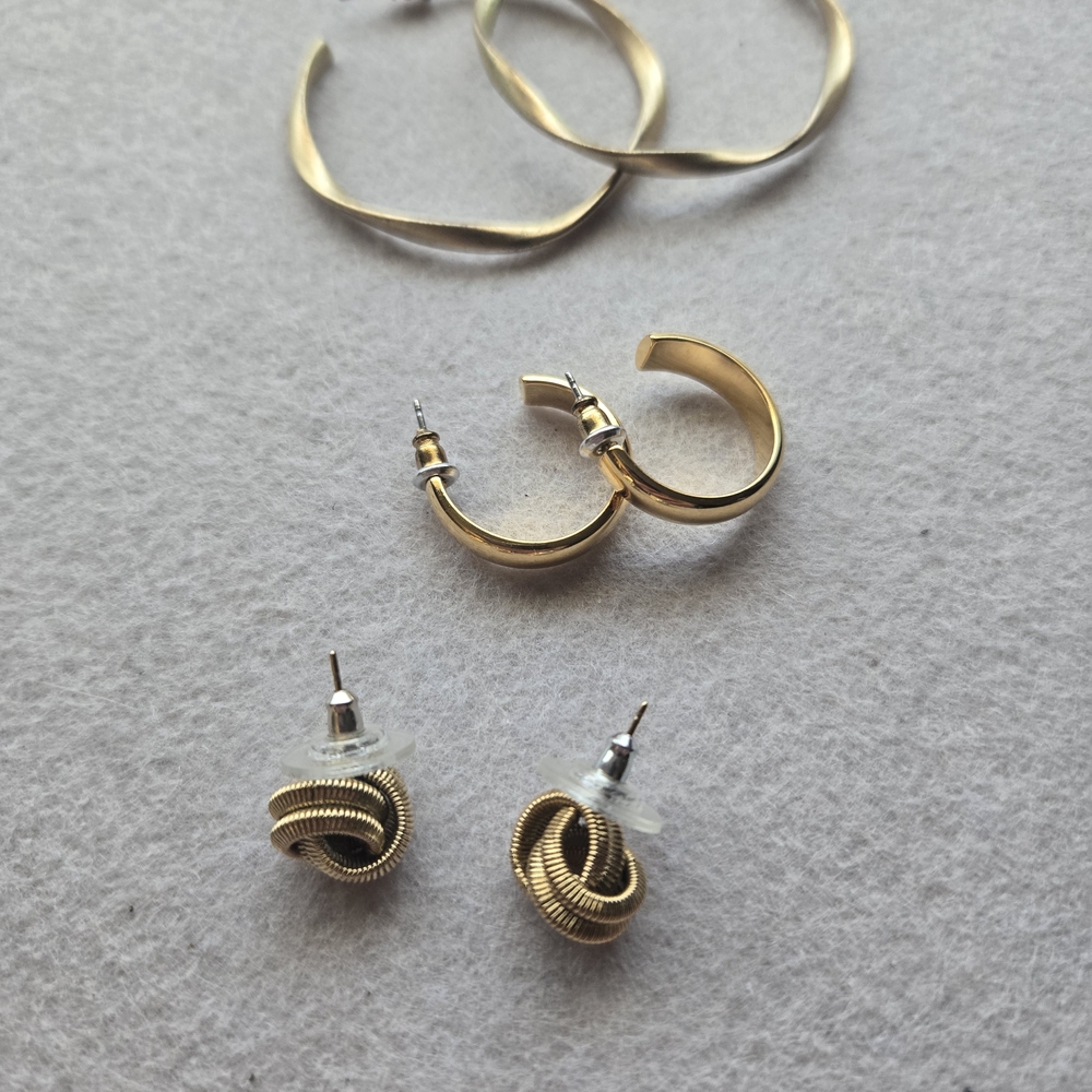 Gold-Tone Mixed Earring Set — Mini Hoops & Knot Studs